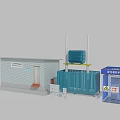 Construction Site Facilities With Blue Tower Crane Small Building And Safety Cabin