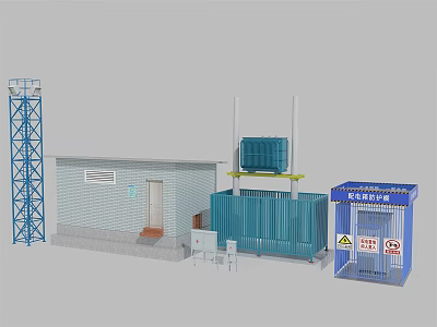 Construction Site Facilities With Blue Tower Crane Small Building And Safety Cabin 3d model