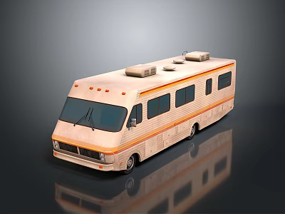Cream And Orange Striped Modern Bus With Dark Windows And Roof Units 3d model