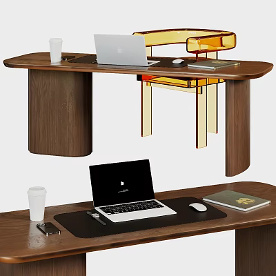 Wooden Office Desk Setup With Laptop White Cup Mouse Phone And Notebook 3d model