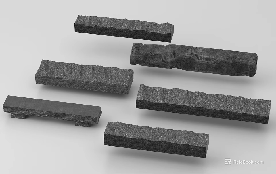 Showcase Natural Stone Wood Long Strips with Rough Texture for Interior Design 3d model 