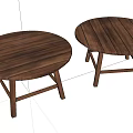 Set of Two Round Wooden Tables With Striped Top And Cross Leg Design