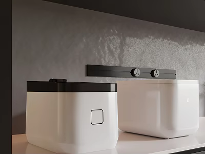 White Kitchen Appliances On Countertop With Gray Wall And Black Control Strip 3d model