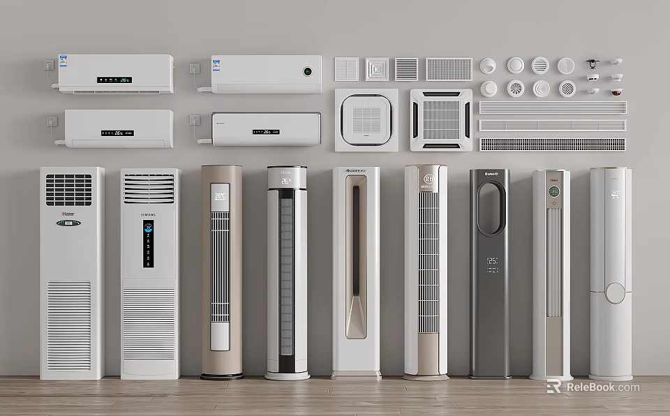 Various Types of Air Conditioners and Fans With Modern Designs and Different Styles 3d model 