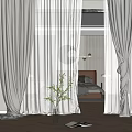 Modern Gray Linen Curtains With White Sheer Panels And Green Plant In Bedroom