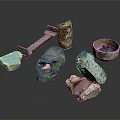 Handmade Natural Stone Crafts With Irregular Shapes Colorful Coating And Pottery Bowl