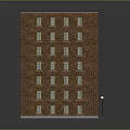 Cartoon Scene Featuring Red Brick Building With Rows Of Windows And Multi Story Design