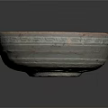 Chipped Ceramic Bowl With Blue Interior And Decorative Patterns On Edge 3d model
