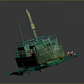 Vintage Ship Model Architecture With Green Roofs Yellow Walls And American Flag