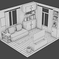 Cozy Cartoon Living Room Scene With Green Sofa TV Bookshelf Windows And Wooden Floor