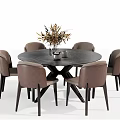 Elegant Modern Dining Table Set With Brown Chairs And Flower Vase 3d model