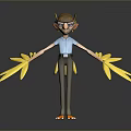 Man Wearing Glasses Blue Shirt And Brown Pants With Yellow Wings Orange Claws