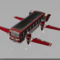 Solar Powered Red Flying Vehicle With Bus Design And Wings For Space Travel