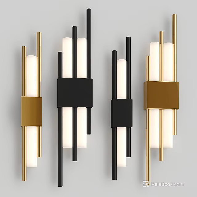 Modern Wall Lamps Featuring Black And Gold Finish With Sleek Lines And Cylindrical Shades 3d model 