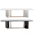 Elegant White and Black Marble Top Dining Tables With Gold Metal Legs Design