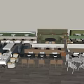 Restaurant Interior With Diverse Seating Areas Tables Chairs And Booth Designs 3d model