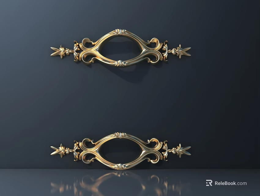 Golden Decorative Door Handles With Intricate Patterns And Reflective Surface On Dark Background 3d model 