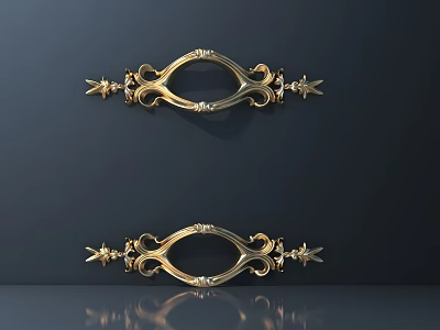 Golden Decorative Door Handles With Intricate Patterns And Reflective Surface On Dark Background 3d model