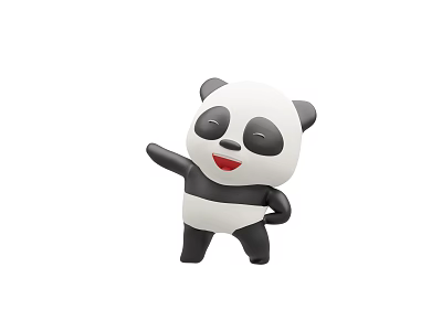 Cute Black And White Panda Doll With Smiling Face Outstretched Arm And Hand On Hip 3d model
