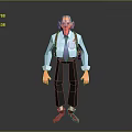 Low Poly Male Game Character Wearing Blue Shirt Purple Tie Black Pants Red Shoes Backpack