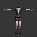 Woman In Dark Top And Shorts With Hat Face Mask And Outstretched Arms