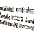 Classic Wrought Iron Gates With Stone Pillars And Ornate Decorative Elements 3d model