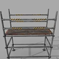 Metal Frame Antique Curio Shelf With Multiple Cross Bars And Yellow Black Stripes