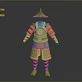 Ancient Warrior Armor With Metallic Plates Decorative Helmet And Leg Guards 3d model