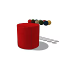 Red Cylindrical Sofa Stool With Colorful Balls On Top For Modern Decor