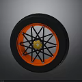 Car Wheel Auto Part With Black Tire Red Rim And Yellow Center Spokes