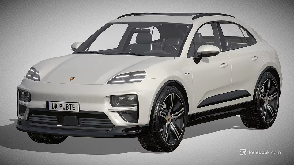 White Porsche SUV With Black Roof UK License Plate Modern Exterior And Black Wheels 3d model 