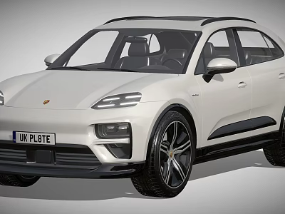 White Porsche SUV With Black Roof UK License Plate Modern Exterior And Black Wheels 3d model