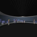 Modern Exhibition Hall Interior With Curved Lighting Display Cases And Musical Instruments