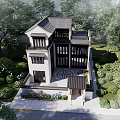 Traditional Chinese Style Detached Villa With White Walls Black Tiles And Green Surroundings