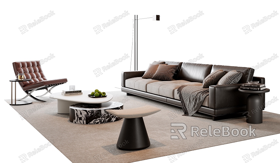 Italian Sofa Coffee Table Combination Leather Sofa Multi-person Sofa Leisure Chair Floor Lamp Side Decoration model