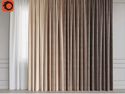 Stylish Curtains In White Beige And Brown Tones For Home Window Decoration 3d model