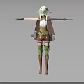 Elf Character Fantasy Creature with Light Green Hair Elf Ears and Weapons Outstretched Arms