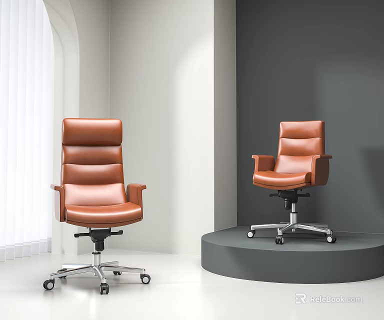 Modern Brown Leather Office Chair With Ergonomic Backrest And Swivel Wheels Design 3d model 