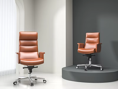 Modern Brown Leather Office Chair With Ergonomic Backrest And Swivel Wheels Design 3d model