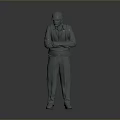 3D Construction Worker Model in Safety Helmet Standing with Crossed Arms on Gray Background