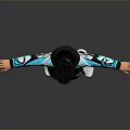 Man With Black Teal BLUEN Hoodie Track Pants White Sneakers Arms Outstretched On Gray Background