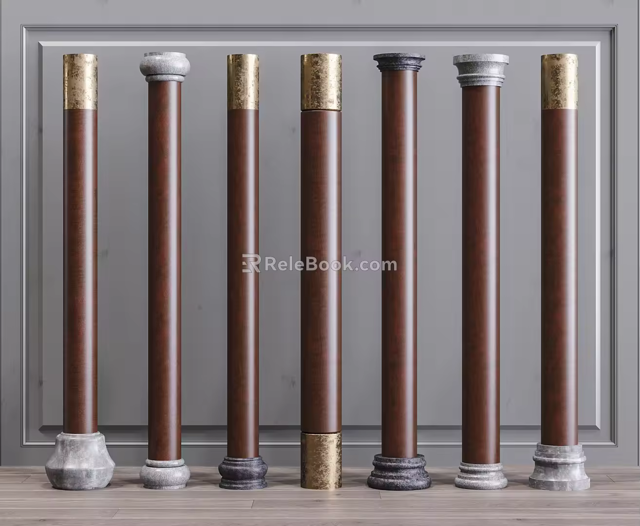 New Chinese style column combination 3d model