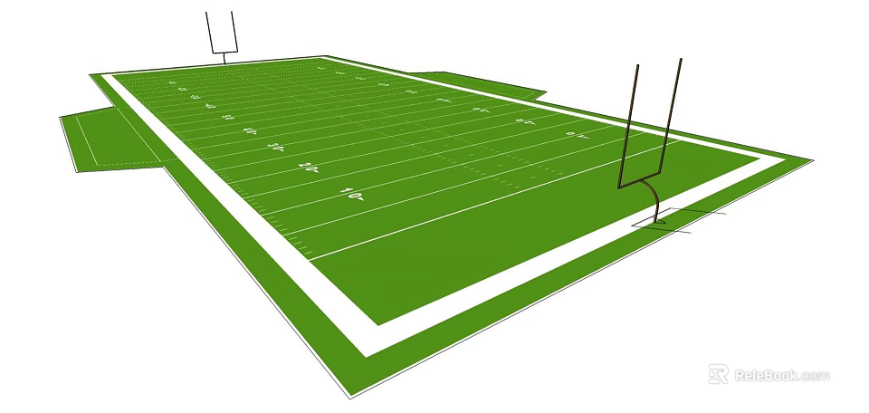 Professional American Football Field With Green Turf White Markings And Goalposts 3d model 