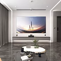 Smart Home Showroom Modern Interior Design With Gray Walls Curved Sofa And Marble Floor