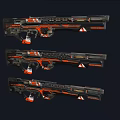 Futuristic Rifles with Black and Orange Intricate Patterns and Detailed Components