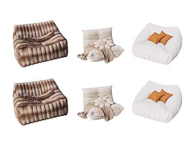 Various Single Seater Sofa Designs Including Striped Pleated and Orange Cushion Styles 3d model