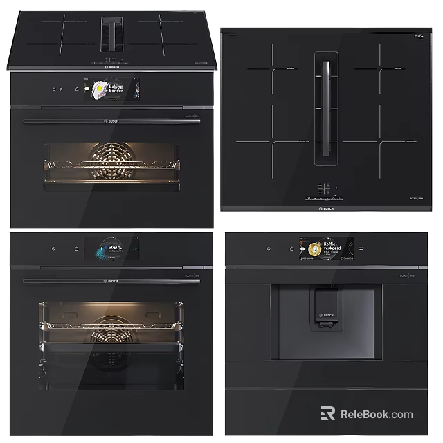 Black Built In Modern Kitchen Appliances With Oven Cooktop And Microwave 3d model 