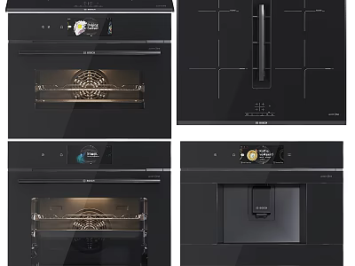 Black Built In Modern Kitchen Appliances With Oven Cooktop And Microwave 3d model