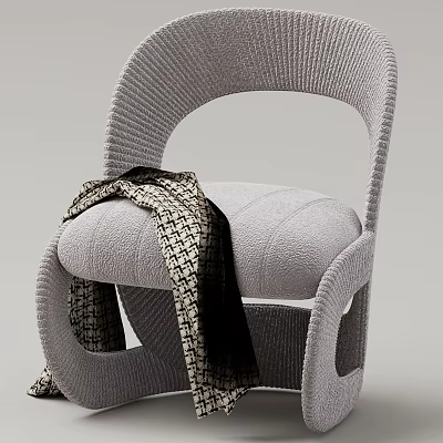 Gray Knit Chair With Plaid Scarf On Curved Armrest Design 3d model