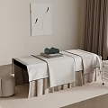 Serene Spa Room With Comfortable Treatment Bed Towels Trolley Curtains And Rug